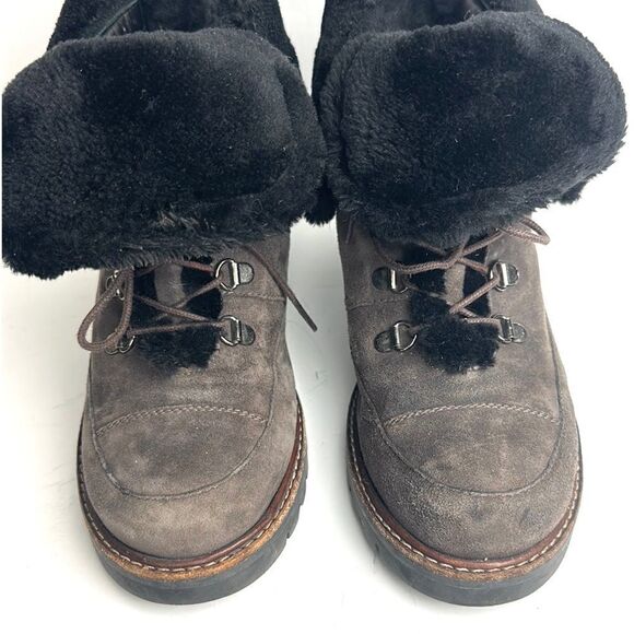 Stuart Weitzman Suede Faux Fur Lining Ankle Combat Lace Up Boots size 7 - Picture 7 of 16